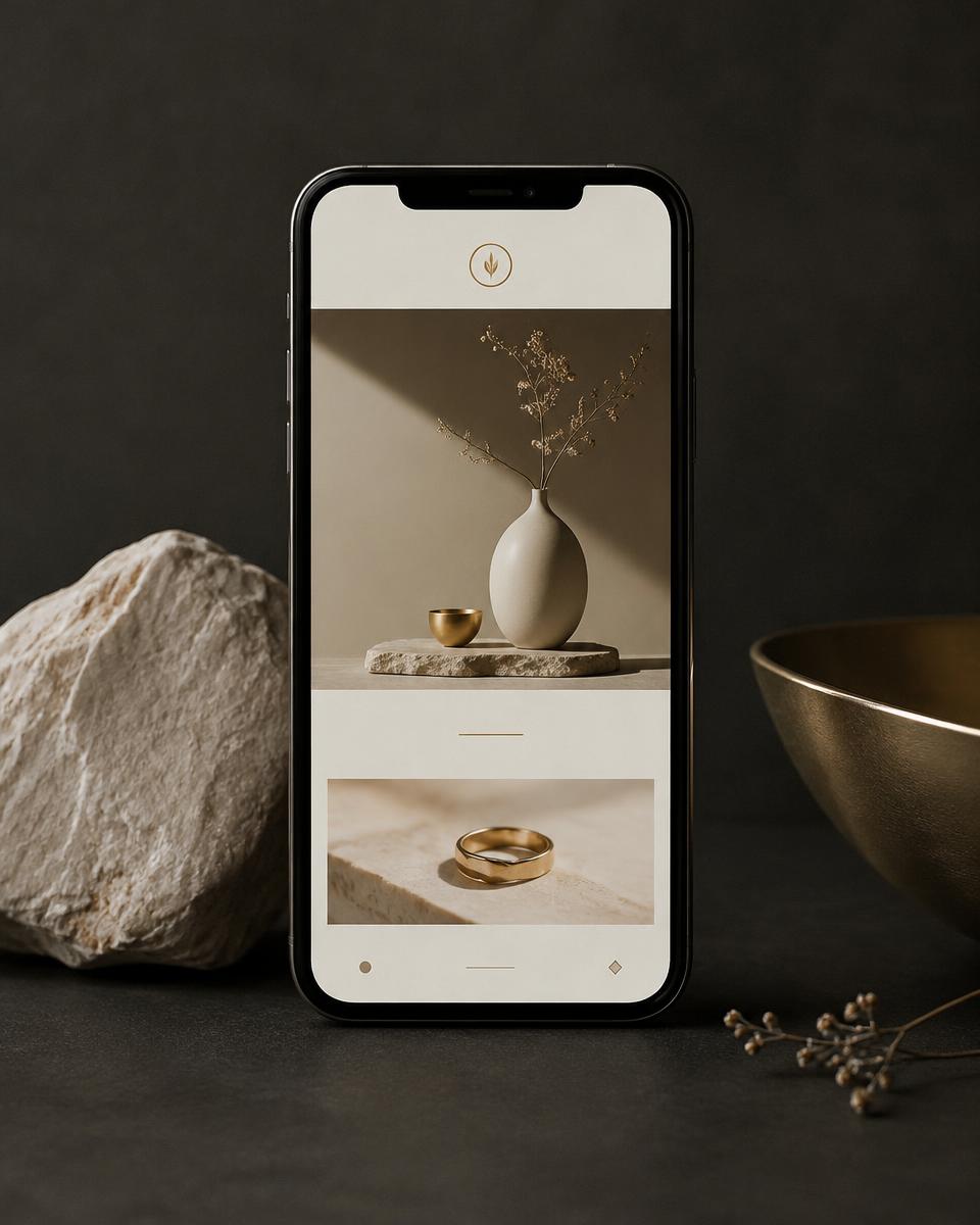 Concept mobile website for a boutique jeweller on a phone